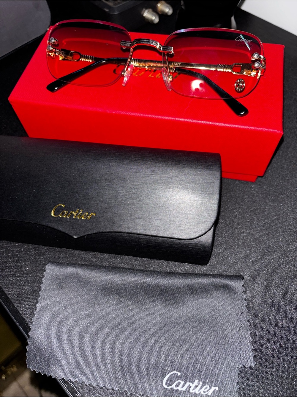 Cartier Rimless Sunglasses with Red and Gold Accents